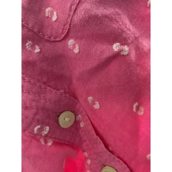 Talbots Pink Polka Dot Linen Button-Up Blouse Top - Picture 3 of 4